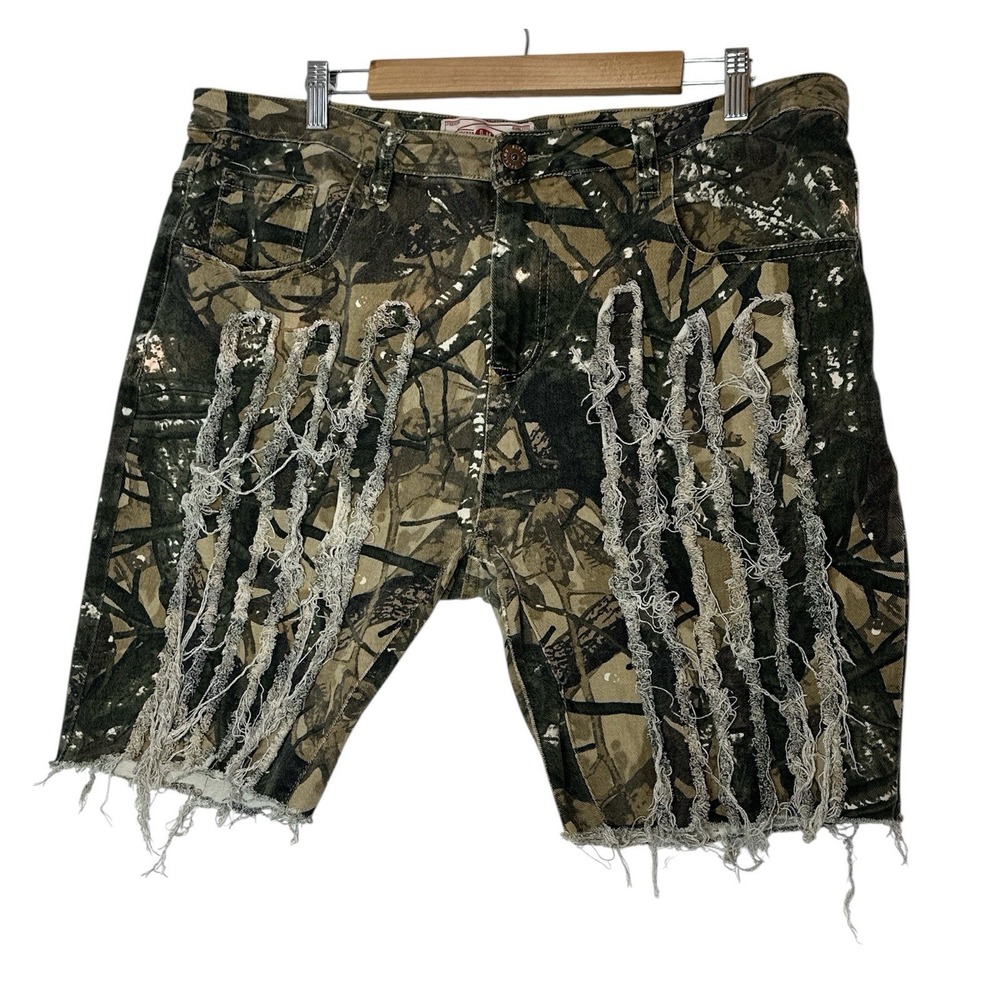 Bleecker &‎ Mercer Shorts Mens Size 40 Camouflage Distressed Denim Camo Y2K